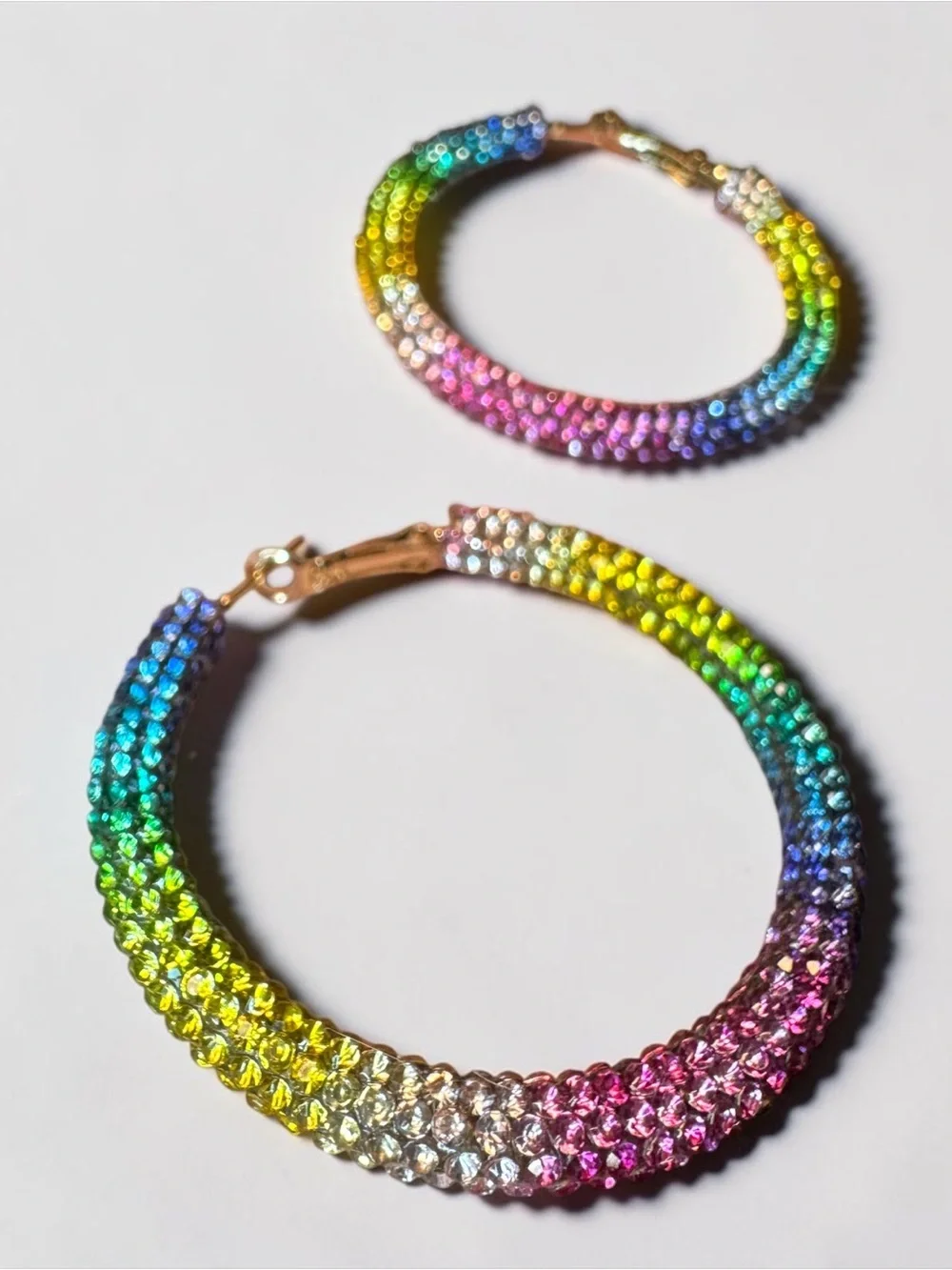 NWT Rainbow Rhinestone Sparkly Hoop Earrings